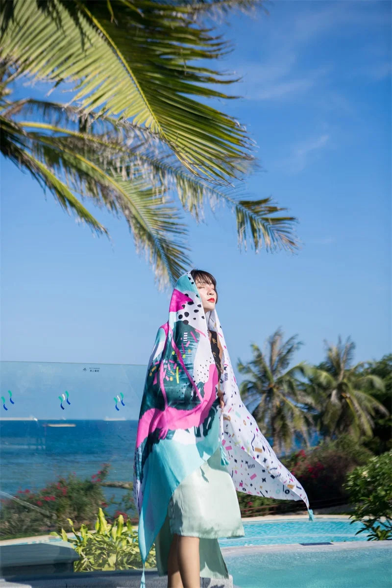 Fashions 90x180cm Twill Cotton Pareo Beach Cover-Ups Women Large Beach Dress Bikini Bathing Swimwear Cover Up Sarong Wrap Scarf