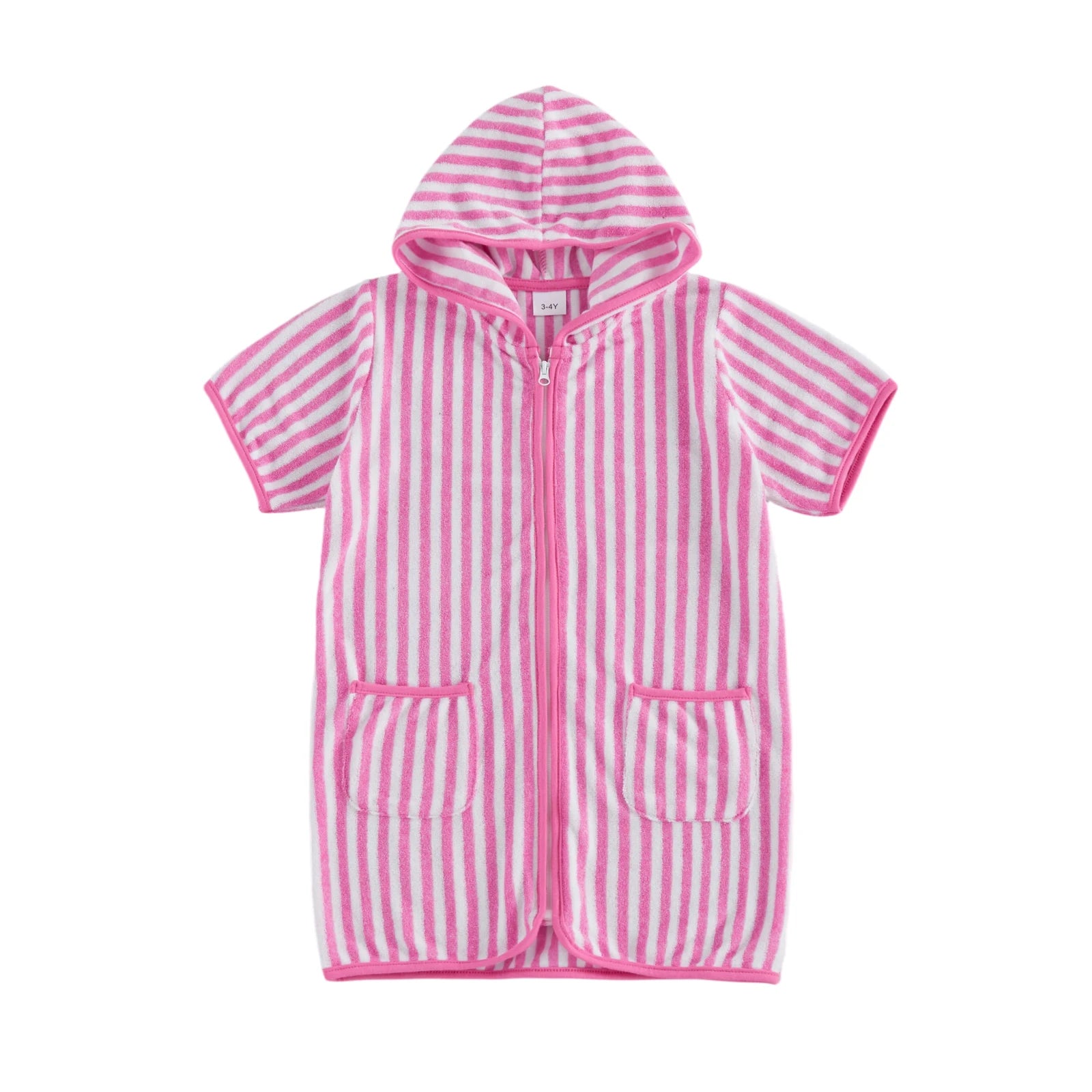 Summer Baby Swim Cover Up Bathing Suit Kids Hooded Towel Infant Boys Girls Short Sleeve Stripes Print Bathing Suit Coverup