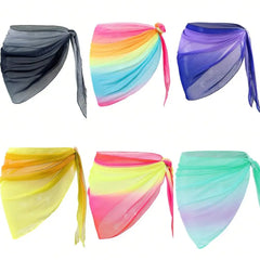 Chiffon Material Beach Dress UPF Protection Short Length Swimsuit Coverups Gradient Color Sheer Fabric Beach Cover Up Skirt