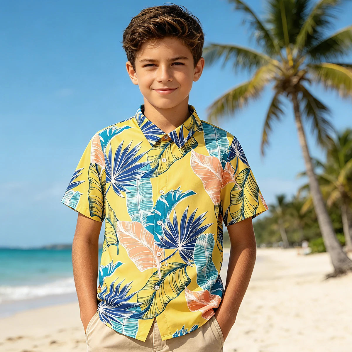 Boys Hawaiian Shirt Kids Summer Beach School Gift Casual Top Teenager Novelty Fashion Daily Holiday Birthday Tee