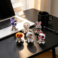 6Pcs Halloween Miniature Figurines Resin Skeleton Mummy Statues for DIY Micro Landscape Bonsai Car Desk Decor Party Gift