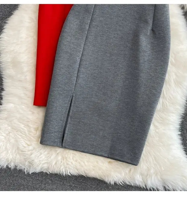 High Waist Midi Skirt Women's OL Profional Slimming Side Slit Wrap A-Line One Step Skirt Autumn Korean Sle Commute