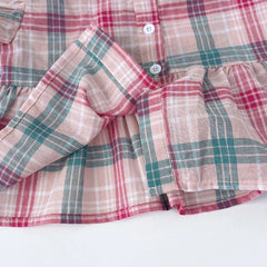 Summer Sweet and Casual 3-10-year-old Girls and Teenagers Pink Suit Square Collar Checkered Top+Wide Leg Pants Two Piece Set