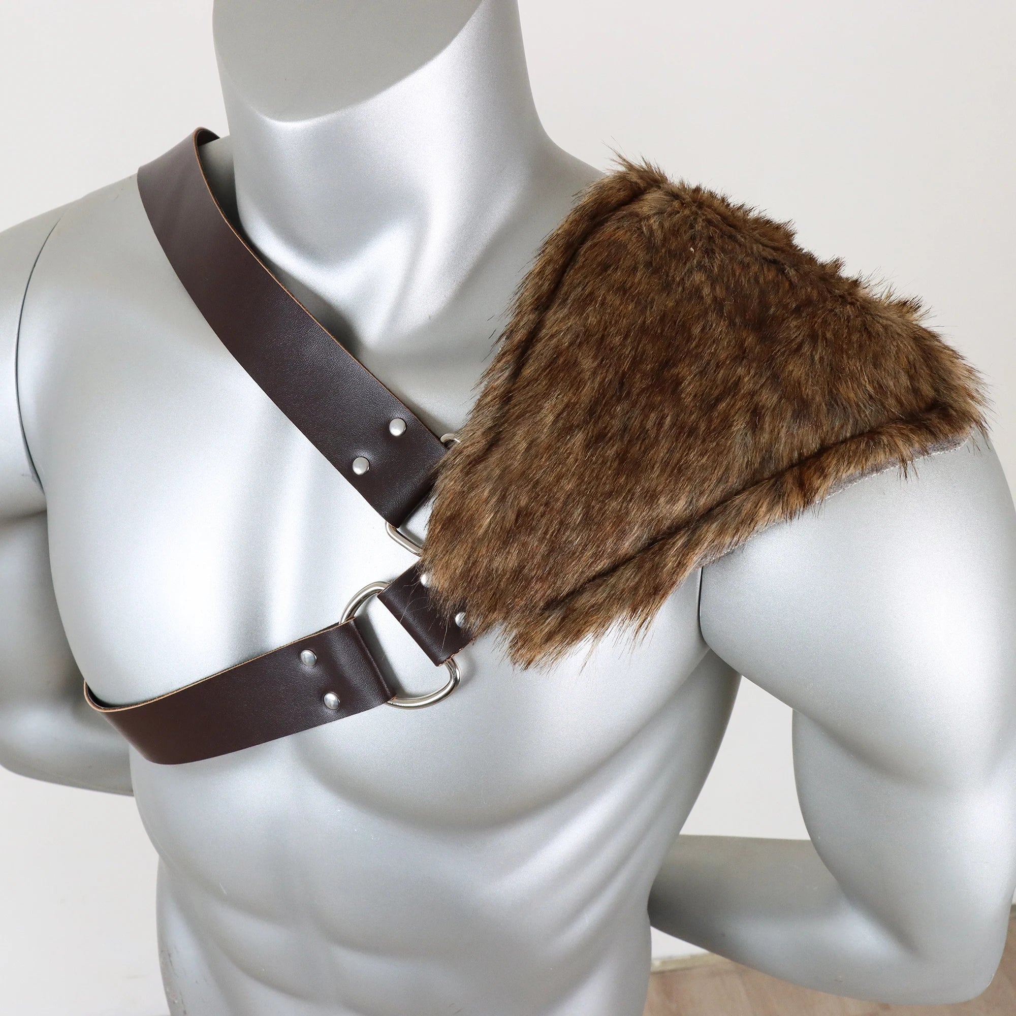 Medieval Viking Belt the Renaissance Knight Accessories with Fur Shoulder Armor Suit PU Leather Role Playing  Accessories