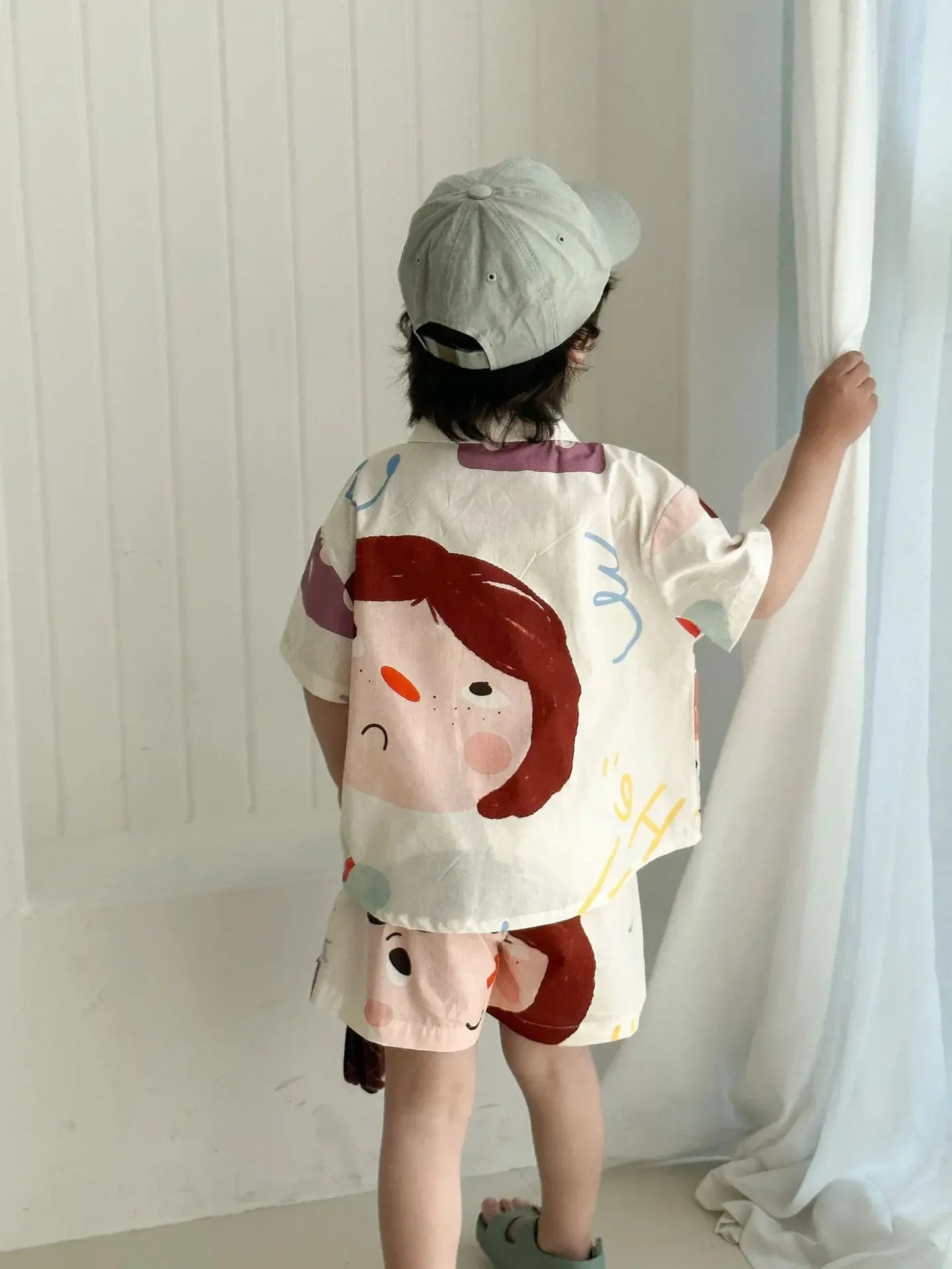 Kids Set Brother And Sister Clothes 2025 Summer New Boy's Two Piece Suit Or Short Sleeve Girl's Graffiti Dress Cartoon Clothes