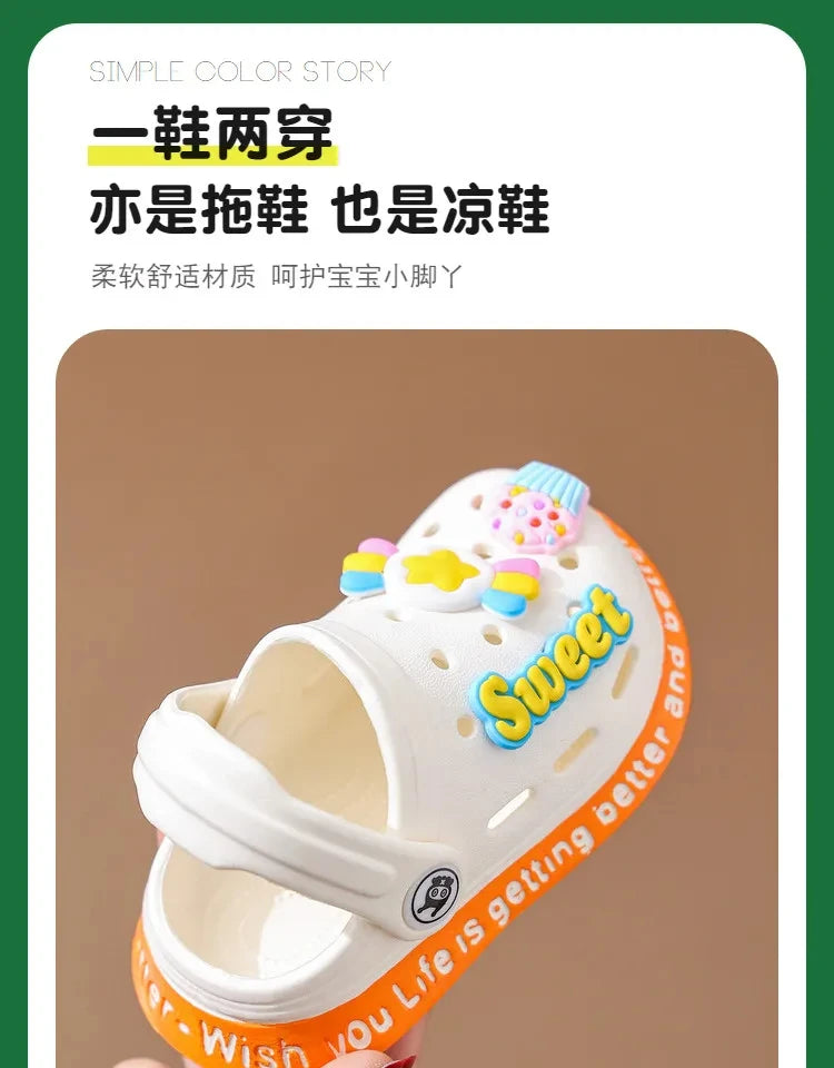 Kids Summer Sandals Hole Children's Shoes Slippers Soft Anti-Skid Cartoon DIY Design Hole Baby Shoes Sandy Beach For Boys Girls