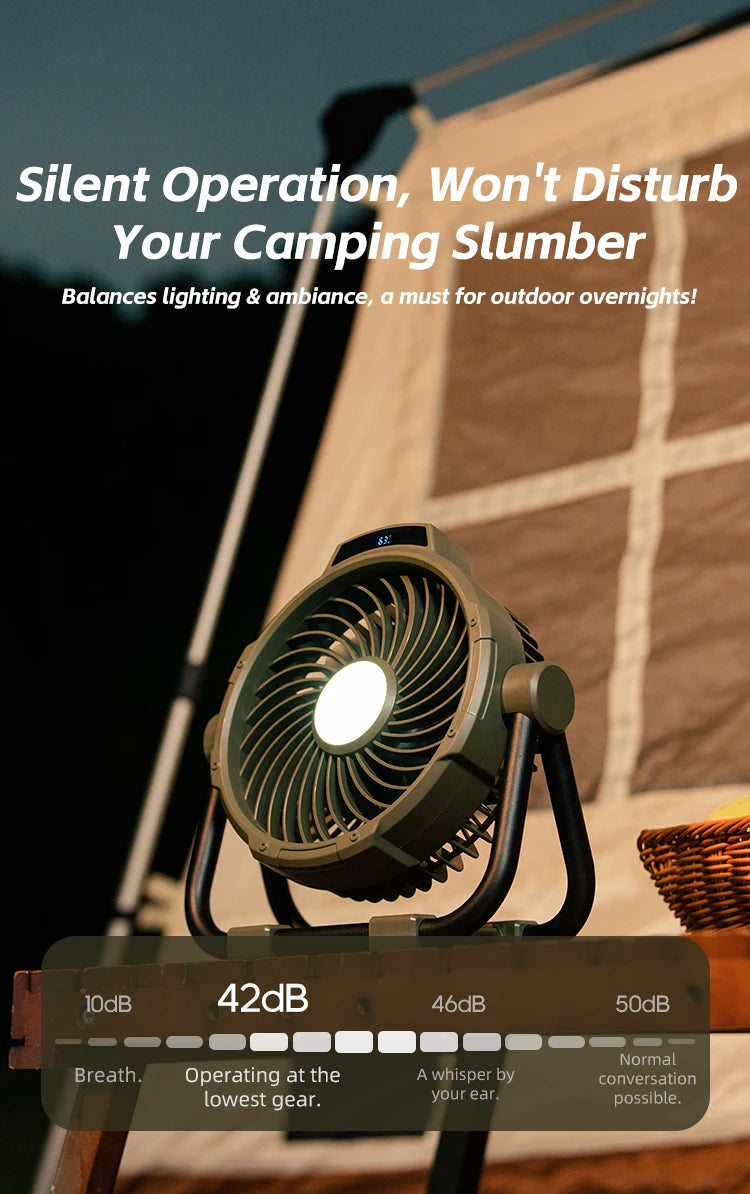Portable 6 in 1 Outdoor Camping Fan 10000mAh Rechargeable Wireless Tent Ceiling Fan 5 Speed Adjustment Remote Control LED Light