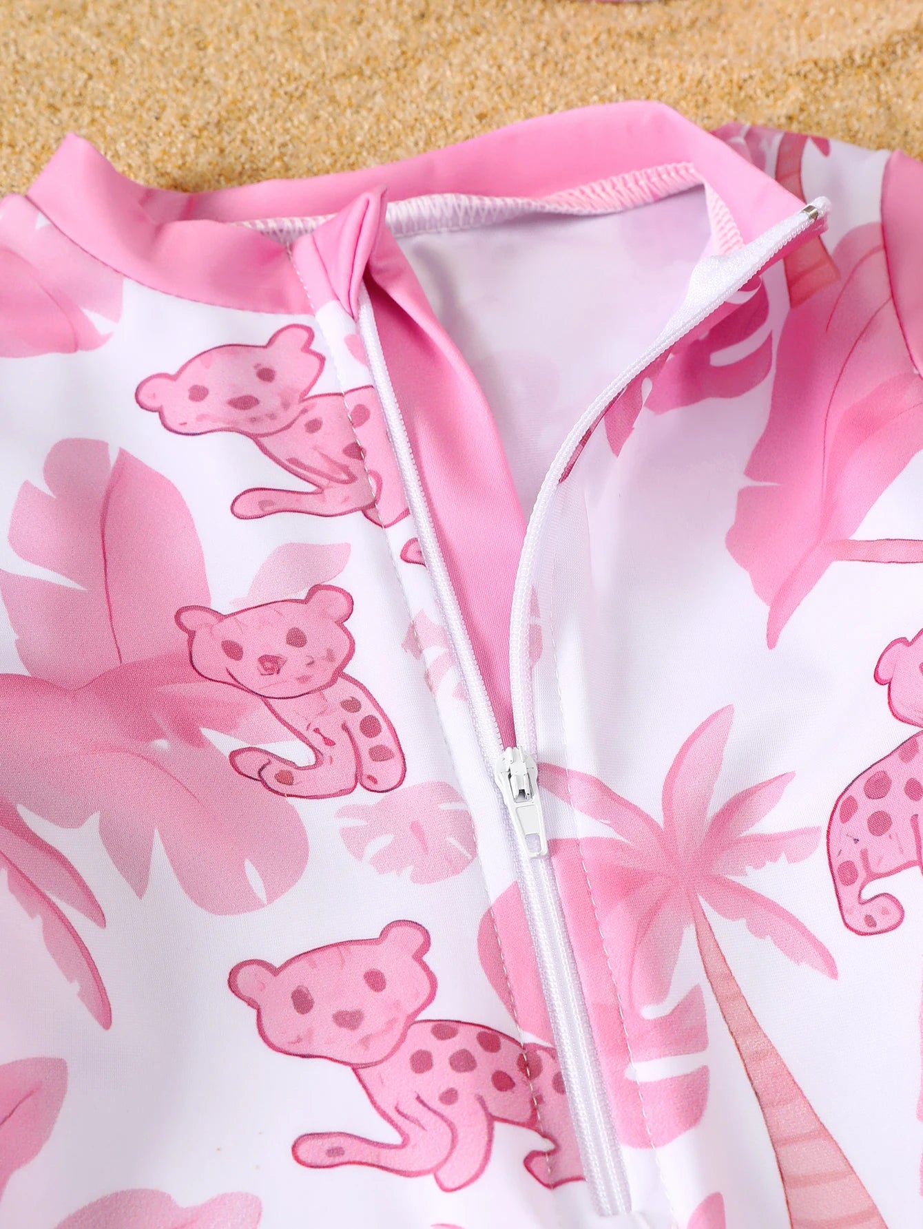 Baby Girl Summer Pink Print Long Sleeve Swimsuit with Hat Infant Swimwear Protection And Comfort