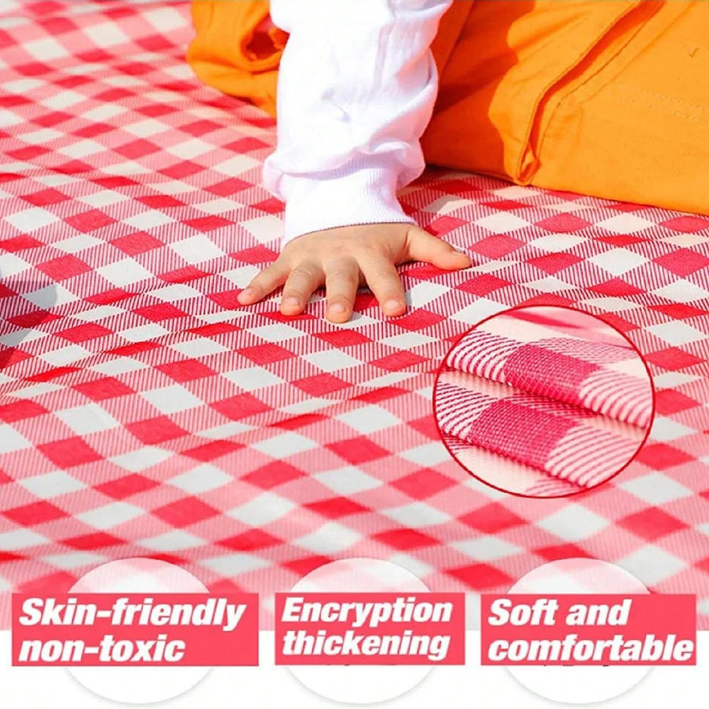 Picnic Blanket 140×190cm Beach Mat Washable Lightweight with Handle Red Checkered for Hiking Travelling Outdoor Camping Parks