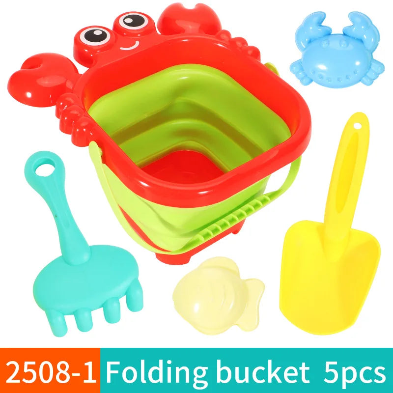 Beach Toys for Kids Sand Toys Set for Toddlers Sandbox Toys with Collapsible Bucket Shovel Rake Set Sand Molds Summer Outdoor
