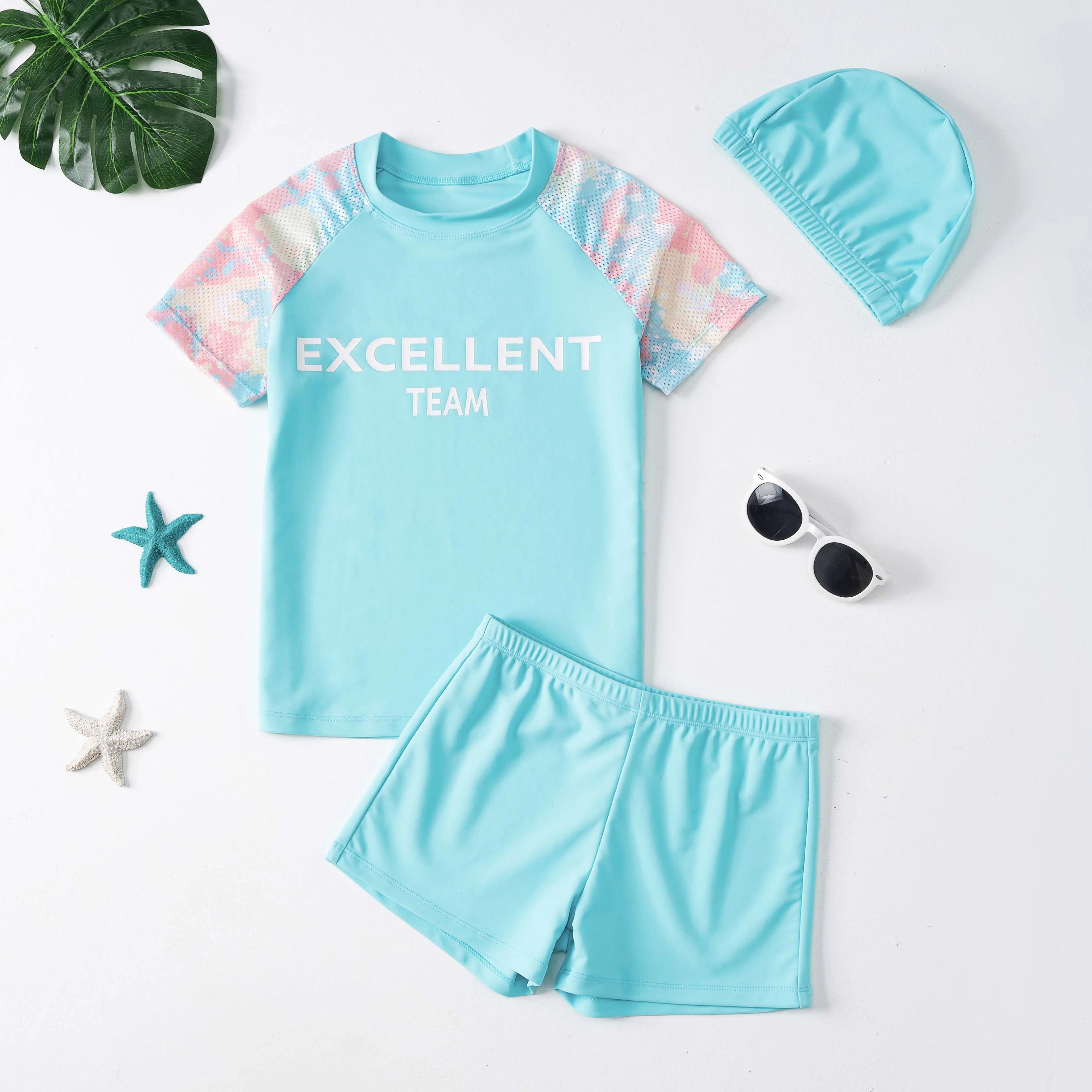 Kids Boy Swimsuit Summer Children Board Shorts Sets Boys Split Short Sleeve Quick Drying Boys Swimwear Beach Surfing Swimsuits