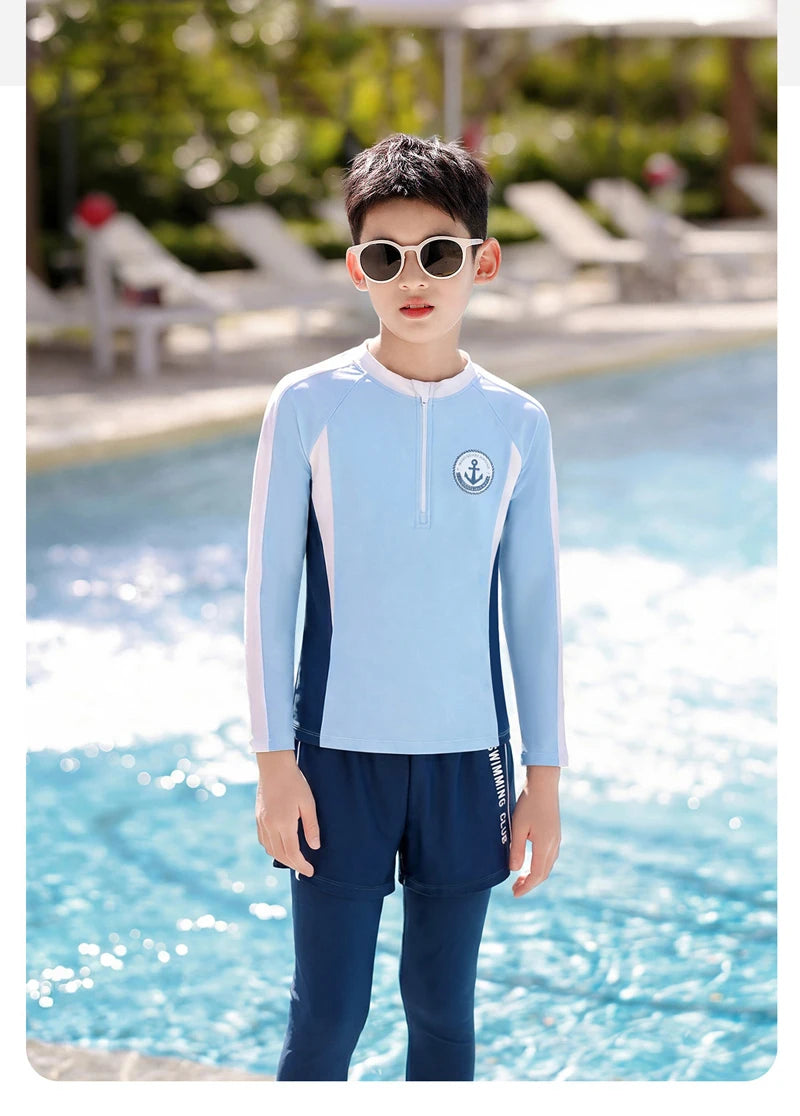 Full Body Boys Swimwear Sun Protection Kids Swimsuit Two Piece Children Long Sleeve Bathing Suit Summer Swimming Pool Clothes