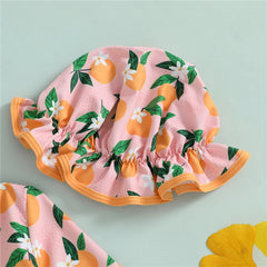Infant Toddler Newborn Baby Girl Swimsuits Flower Fruit Print Ruffles Rash Guard Swimwear and Swim Cap for Toddler Bathing Suits
