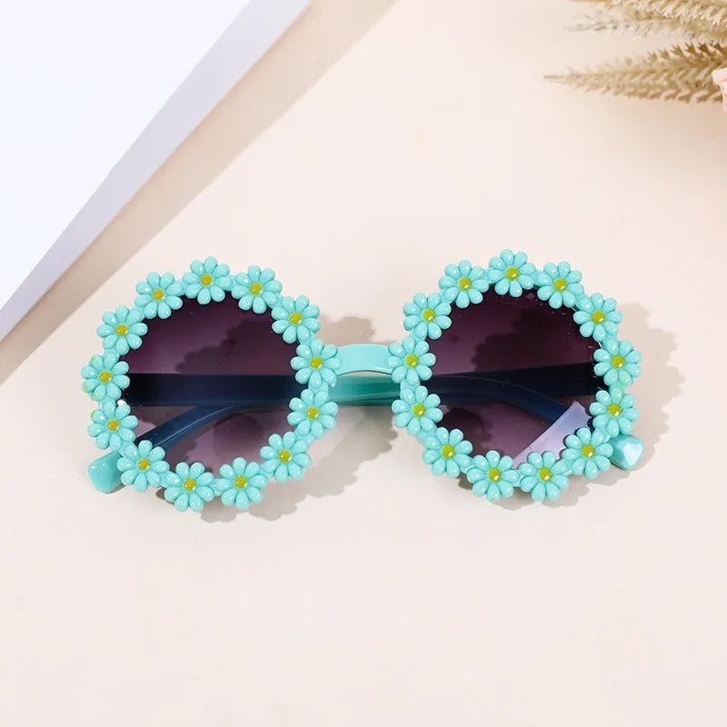 Round Flower Sunglasses for Kids Cute Daisy Glasses Children Outdoor Sun Protection Shades Fashion Funny Party Eyewear