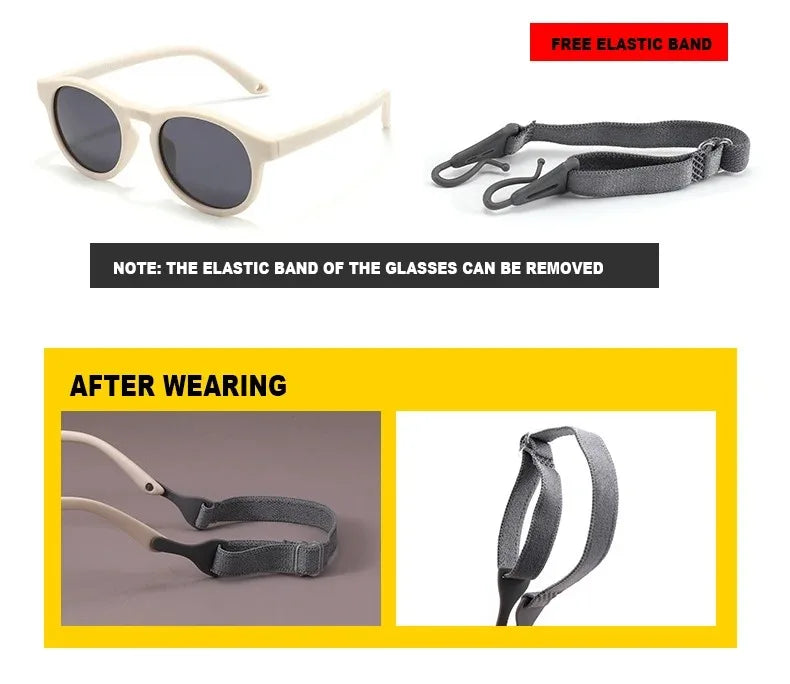 Fashion Baby's First Sunglasses with Strap Round Flexible UV400 Polarized Infant Sunglasses for Ages 0-3 Years