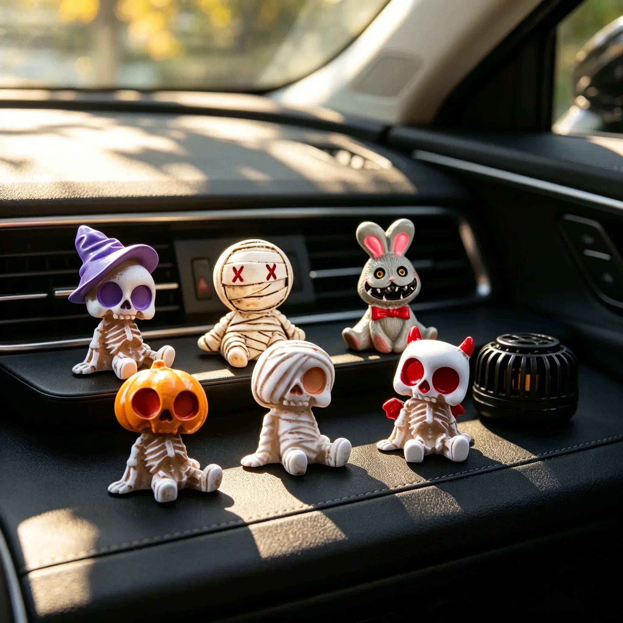 6Pcs Halloween Miniature Figurines Resin Skeleton Mummy Statues for DIY Micro Landscape Bonsai Car Desk Decor Party Gift