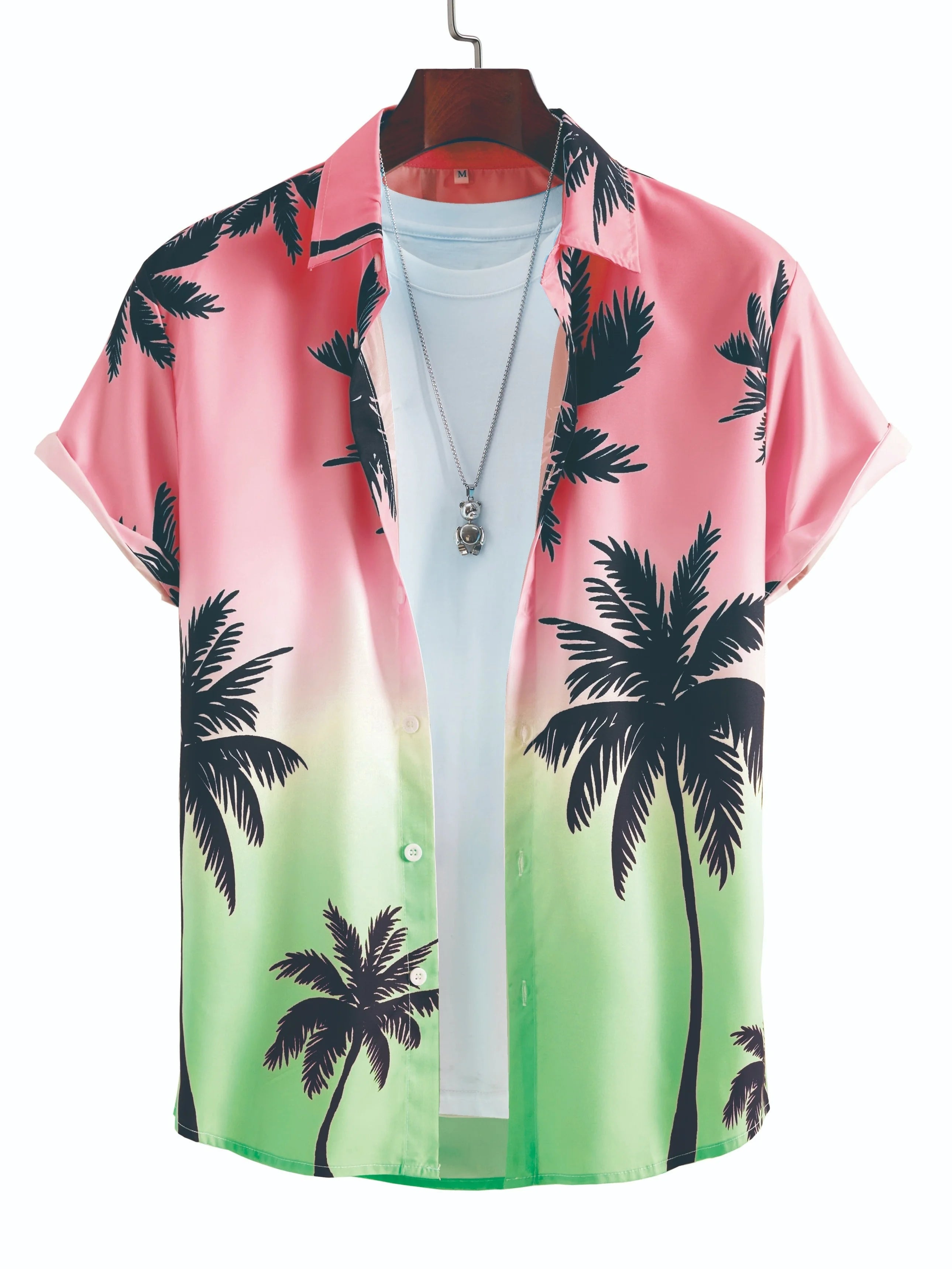 Tropical Coconut Tree Pattern Men's Short Sleeve Button Down Lapel Shirt For Summer Resort Holiday Hawaiian Style oversized tops