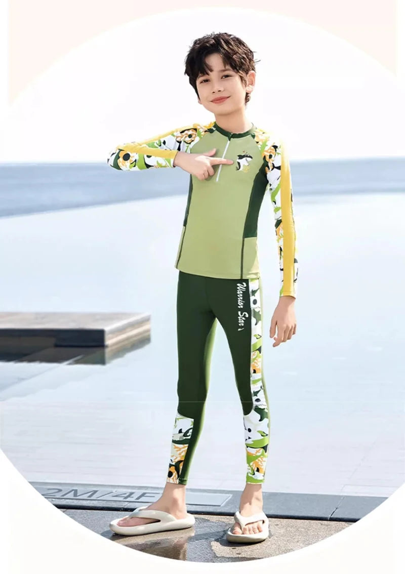 Full Body Boys Swimwear Sun Protection Kids Swimsuit Two Piece Children Long Sleeve Bathing Suit Summer Swimming Pool Clothes