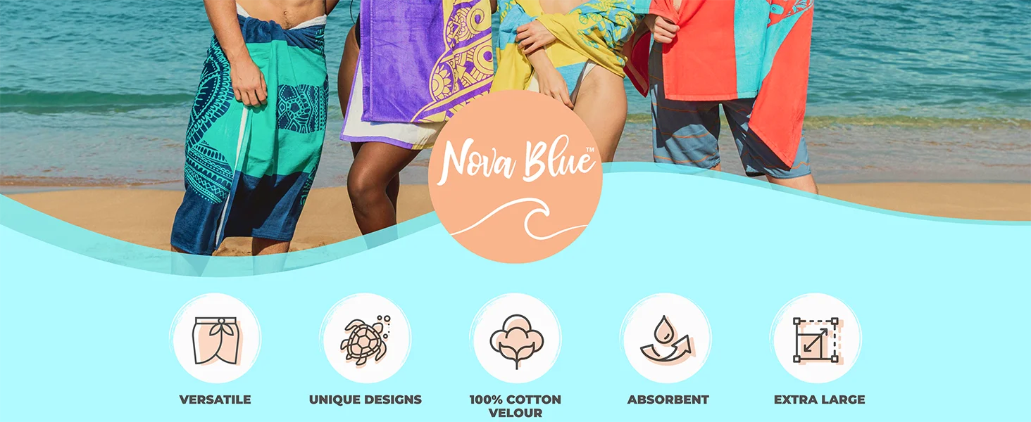 Beach Towels Tropical Animals Blue Unique Design Multiple Sizes Cotton Bath Towels Suitable for Kids and Adults