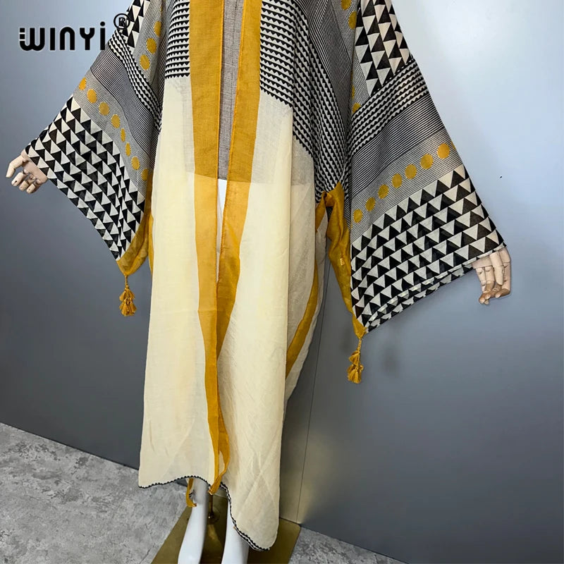 WINYI Africa new summer kimono maxi dress beach cover up Cardigan abaya muslim woman coat boho kaftan beach outfits kaftan