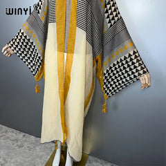 WINYI Africa new summer kimono maxi dress beach cover up Cardigan abaya muslim woman coat boho kaftan beach outfits kaftan