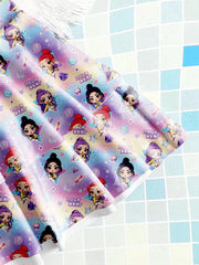 Sweet Girls 2 Pieces Swimwear Cute Cartoon Ruffle Sleeve Bikini Set with Skirt Children Vacation Bathing Suit