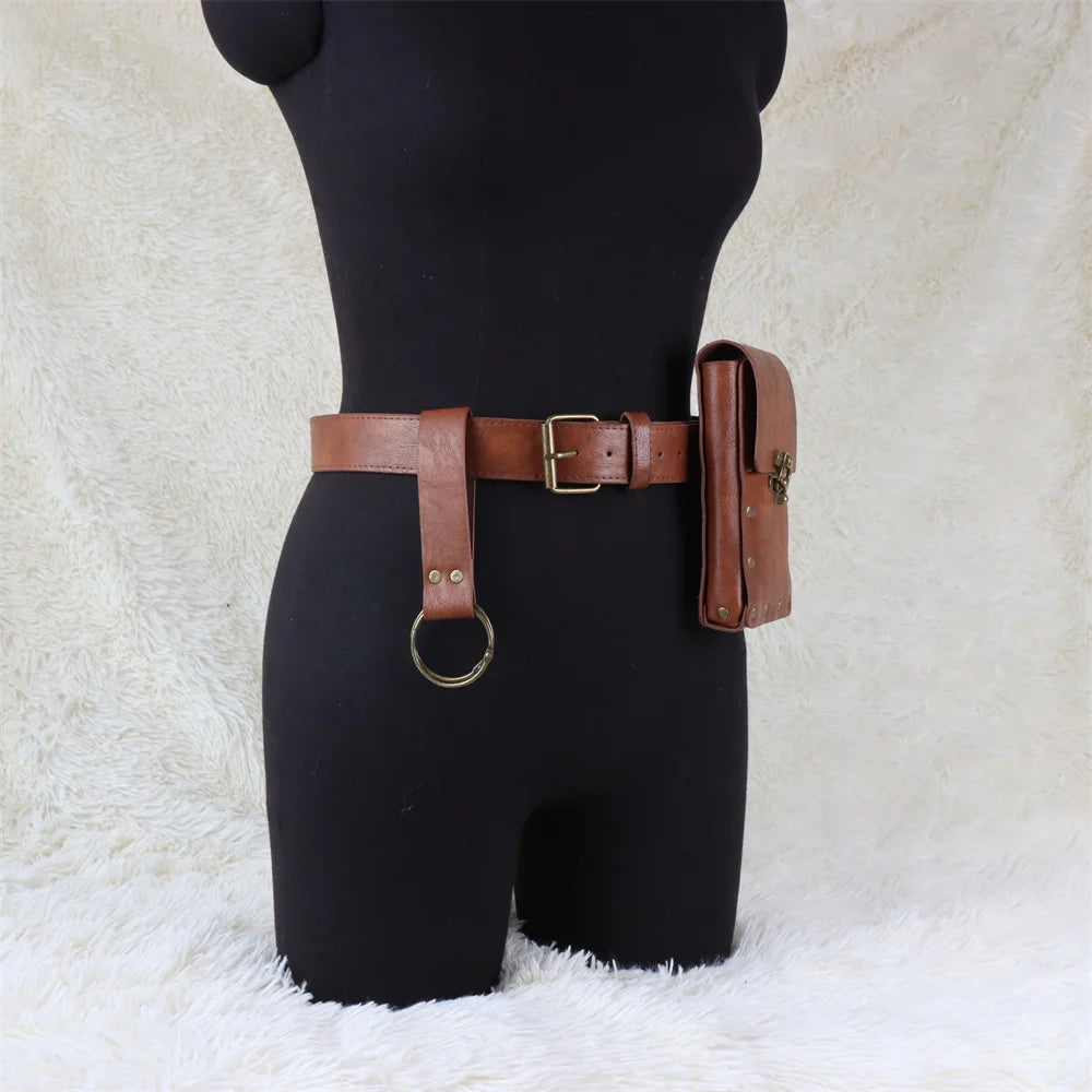 4PCS/1PCS MedievalCosplayLeather Belt Copper Coin Waist Bag Renaissance Dress Steam Belt Role Playing Halloween Belt Set Cosplay