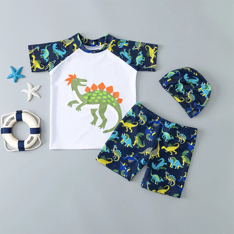 Kids Boy Swimsuit Summer Children Board Shorts Sets Boys Split Short Sleeve Quick Drying Boys Swimwear Beach Surfing Swimsuits