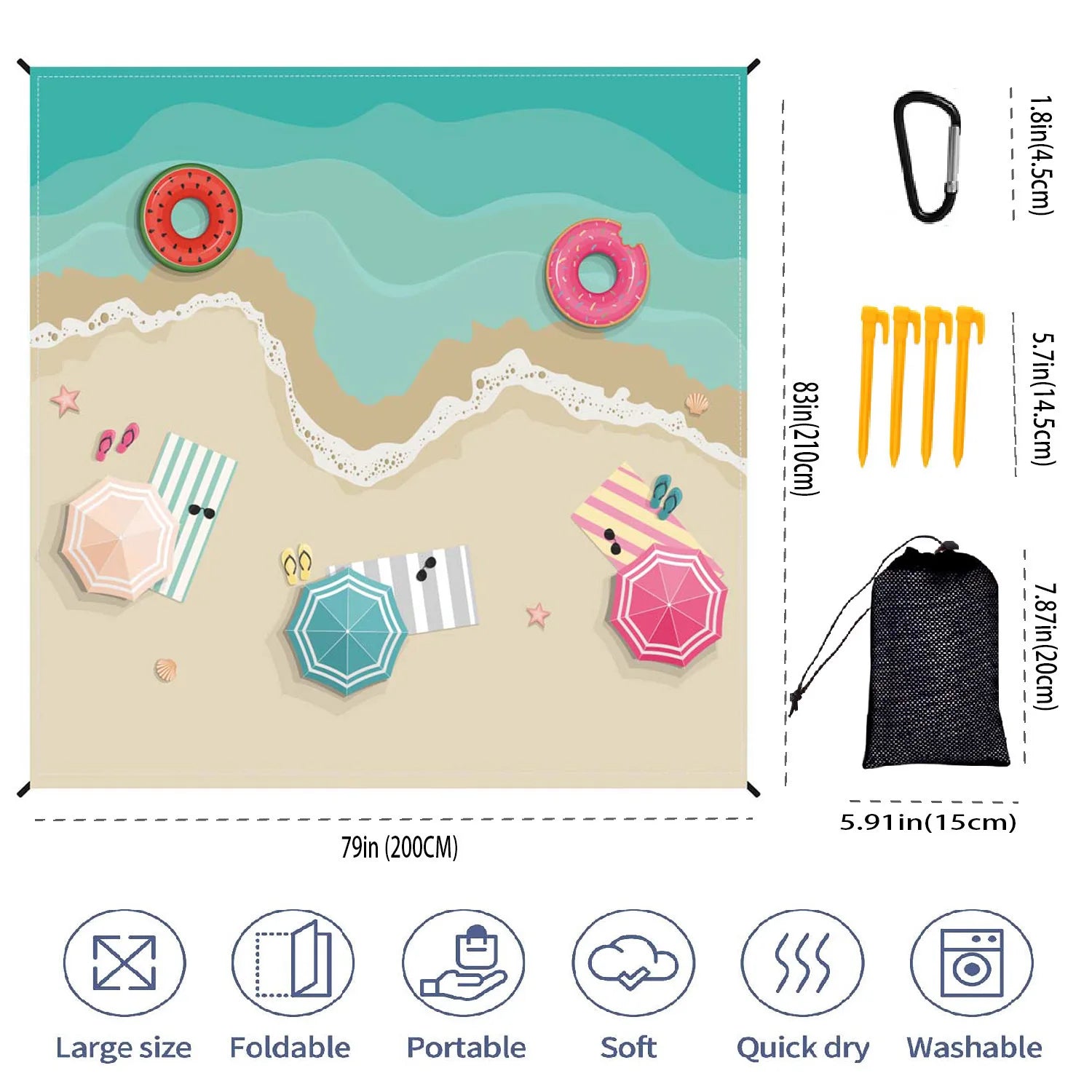Beach Blanket Super Large 79 x 83 Inch Sandproof Waterproof Soft Comfortable Material Light Weight Portable for Beach Outdoor