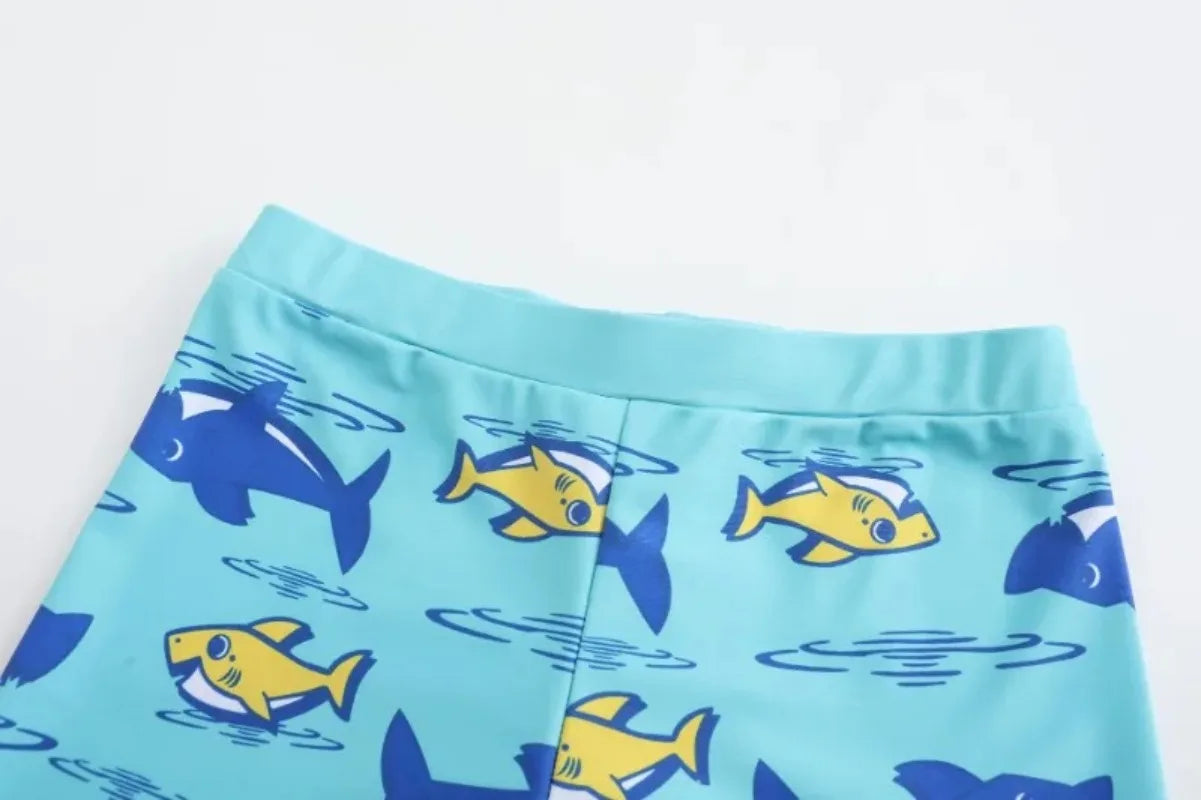 2-piece Set of Summer Children's Swim Trunks Swim Caps Boys' Swimwear Quick Drying Shorts Cartoon Print Beach Swimwear Ages 4-16