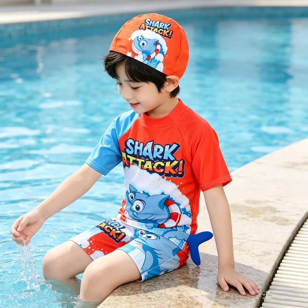 Boys Swimsuits Kids Toddler 3 to 4 5 6 7 8 9 10 11 12 Years Funny Boy Swimwear 3 Piece Short Summer Swimming Suit UV Protection