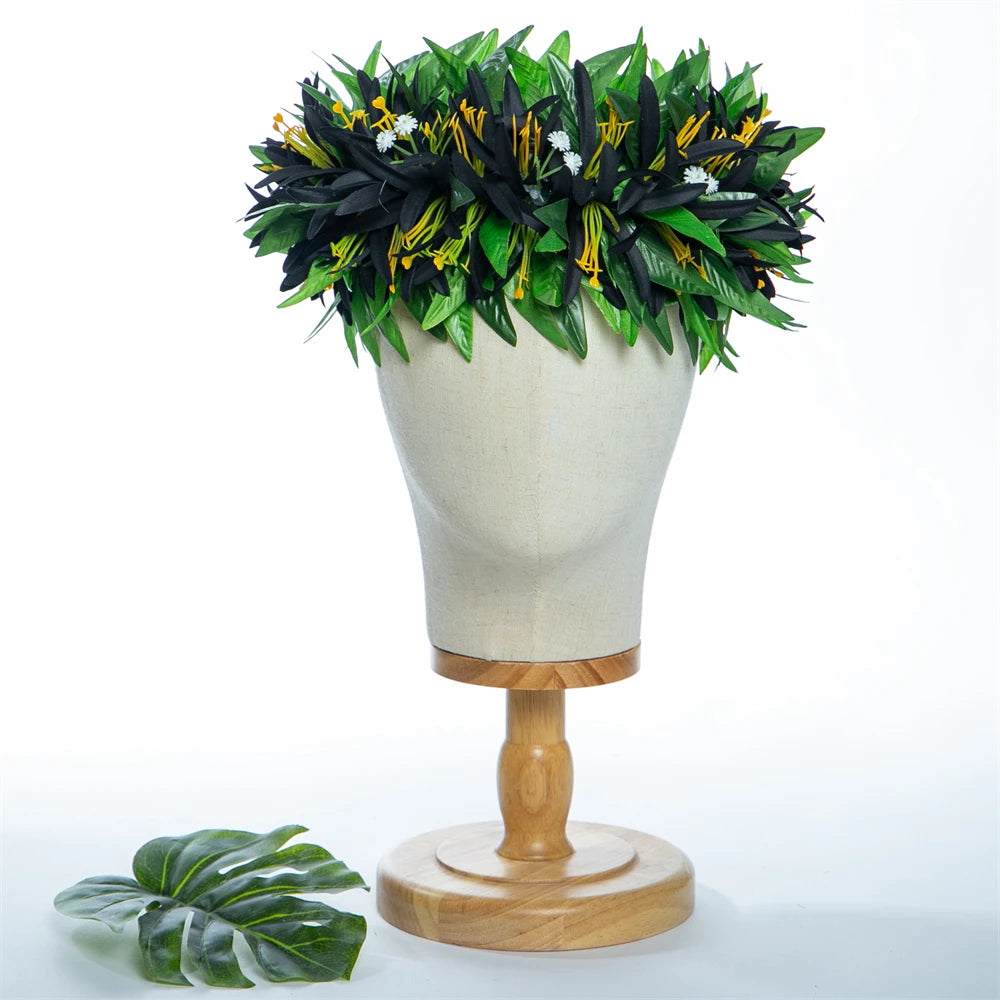 Artificial Maile Leaf Spider Lily Flowers Tropical Haku Head Lei Po'o Hawaii Crown Handcrafted Gifts Hula Dancing Performace