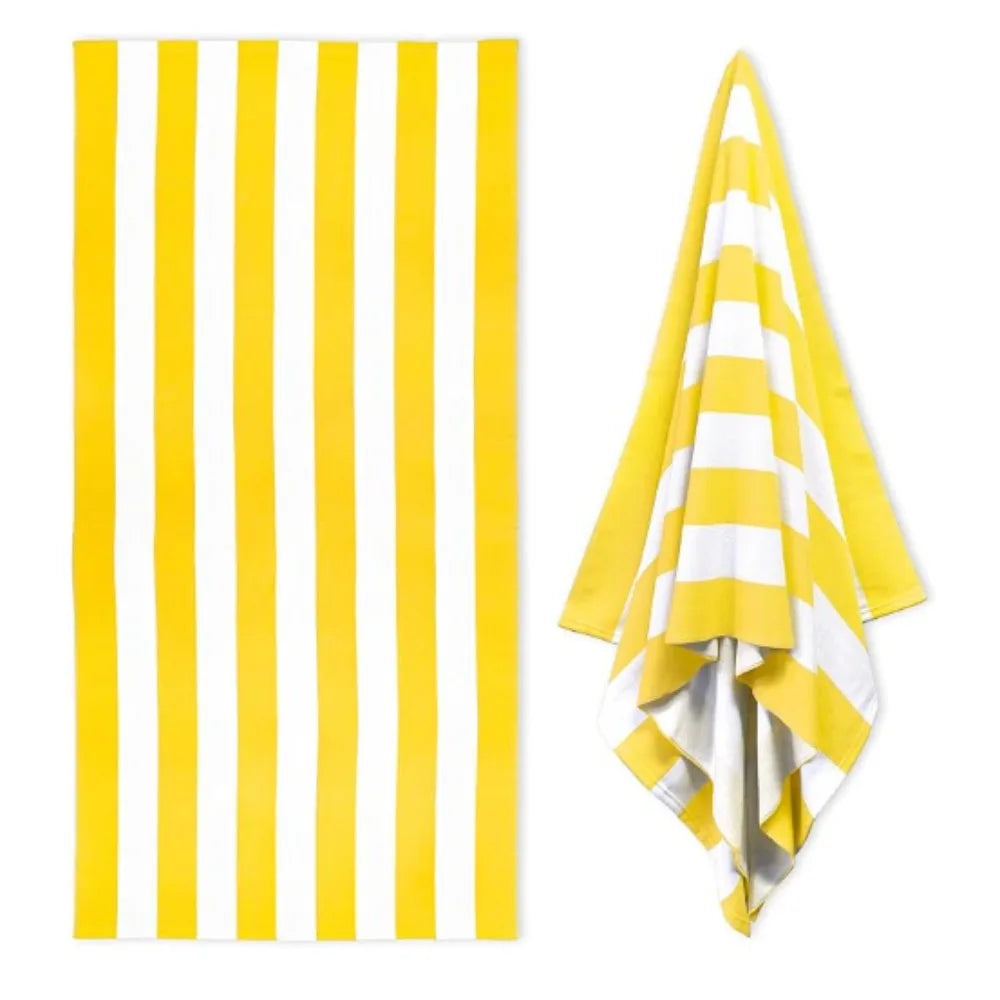 Pastel Cabana Stripe Beach Towel, Quick Dry Soft Cotton, Lavender, Pink & Yellow Striped Design for Summer Pool Use