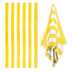 Pastel Cabana Stripe Beach Towel, Quick Dry Soft Cotton, Lavender, Pink & Yellow Striped Design for Summer Pool Use