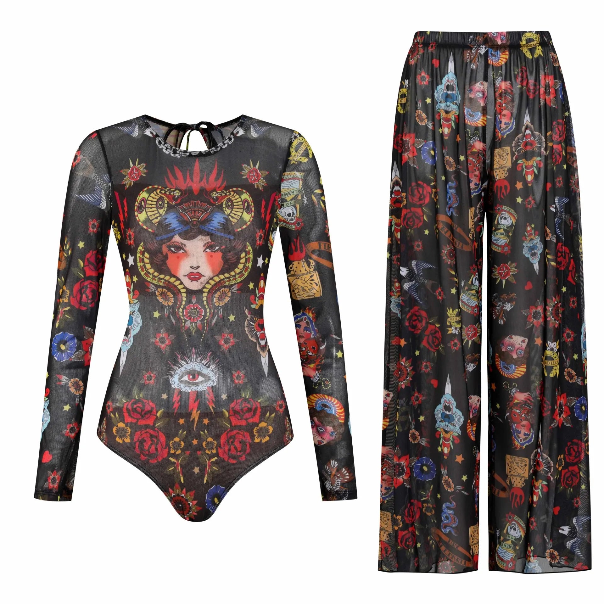Women's Long Sleeve Swimwear Sunscreen One Piece Swimsuit High Elastic Thickened Mesh Loose Pants SPF35+ New Fitness Beachwear