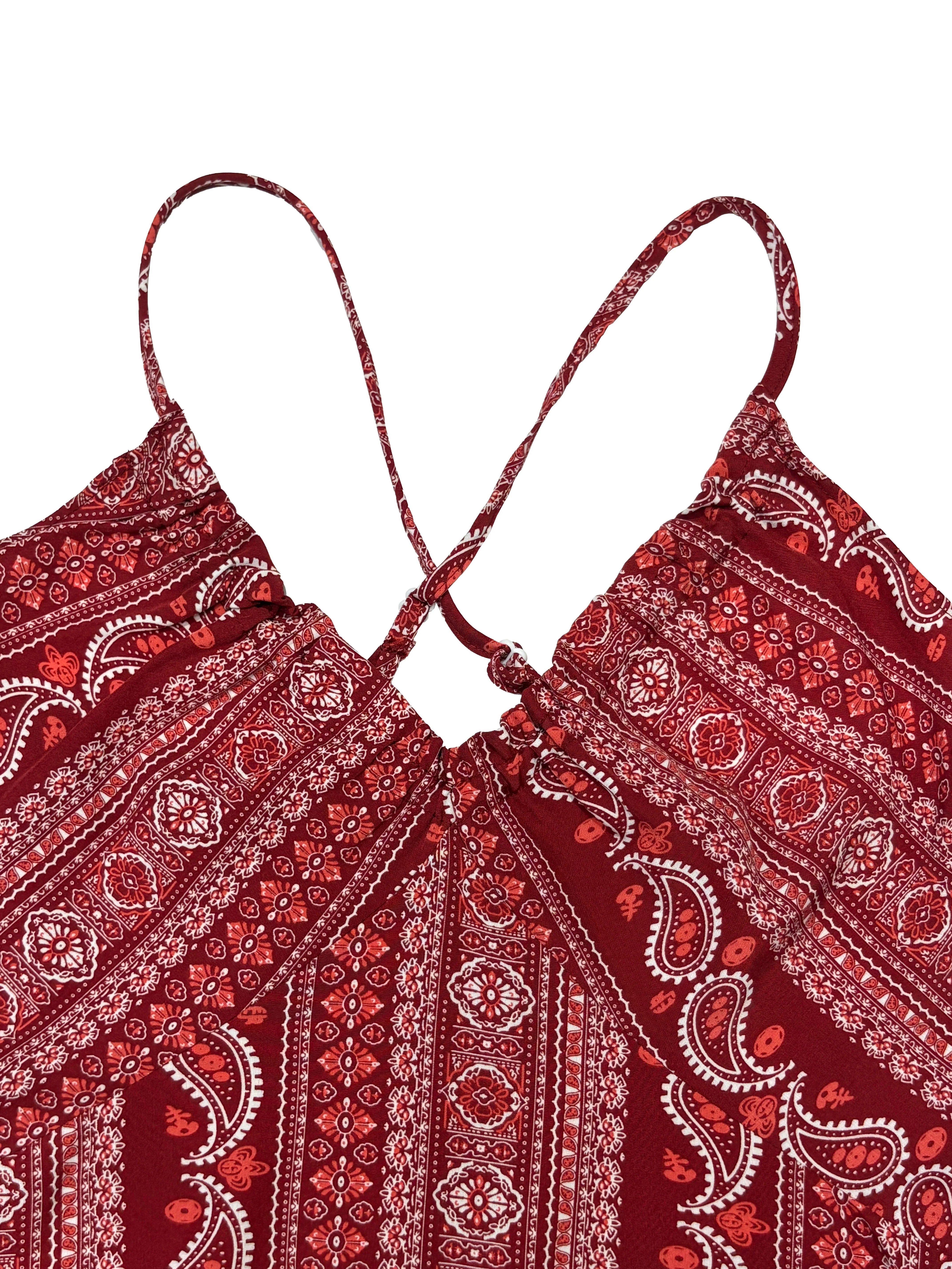 Women's Summer Ethnic Pattern Backless Split Thigh Dress Ladies Summer Clothes Boho Fashion Frill Trim Long Dress for Beach