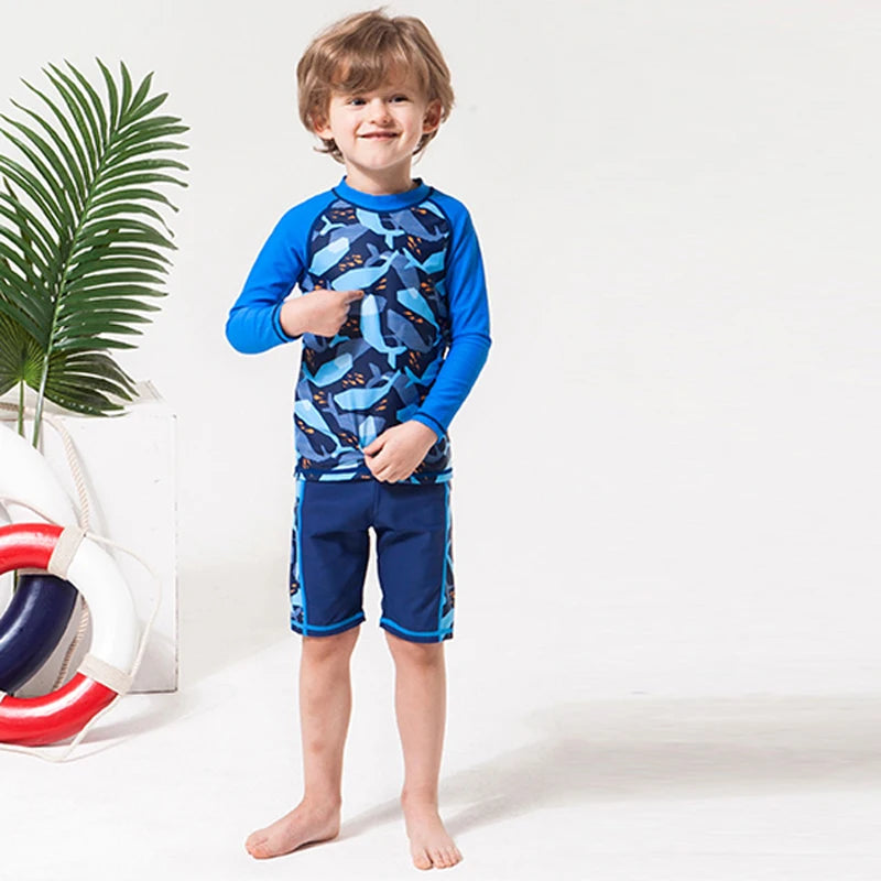 2025 Boys Swim Wear Two Pieces Set 3 to 4 5 6 7 8 9 10 11 12 Years Toddler Shark Print Infantil Long Sleeve Kids Swimming Suits