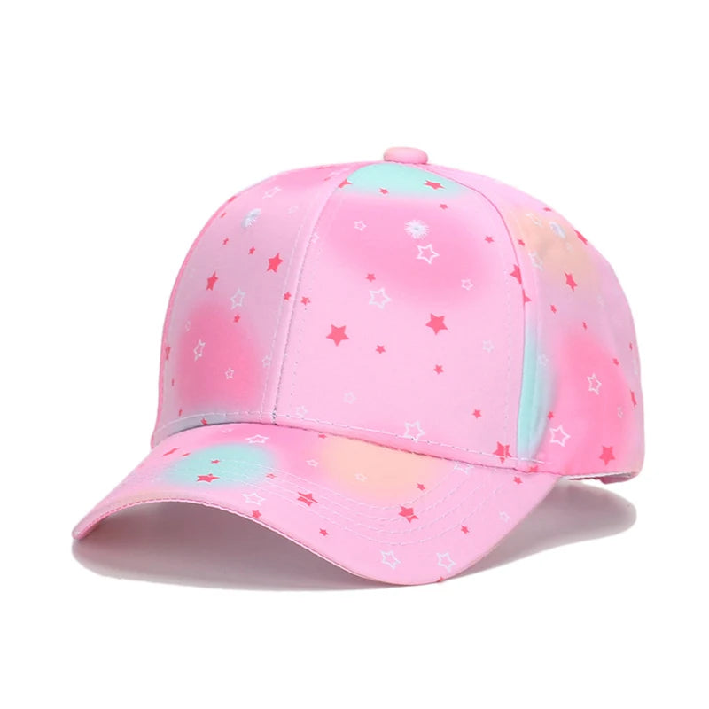 Summer Kids Baseball Cap Fashion Tie-dye Print Snapback Hat For Children Girls Outdoor Streetwear Adjustable Duck Tongue Cap