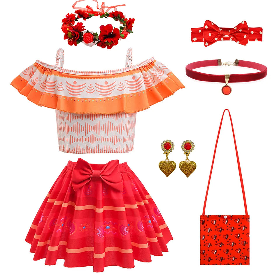 Encanto Cosplay Mirabel Isabela 2Pcs Tops Skirt Set Girls Dolores Luisa Pepa Bikini Swimwear Children Print Beachwear Costumes