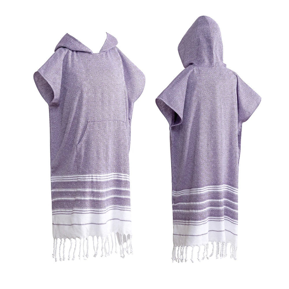 Wearable Turkish diamond plaid beach towel sandproof and quick-drying 100% cotton surf poncho bathrobe hooded wetsuit change of