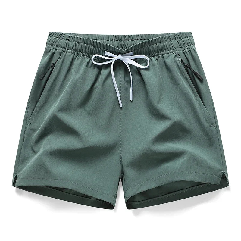 3/4 Sport Shorts Summer Men Casual Solid Ice Silk Light Sweat Absorb Quick Dry Running Fitness Outdoor Loose
