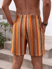 Summer New Bohemian Style Men's Beach Pants, Summer Breathable Ethnic Pattern Casual Shorts