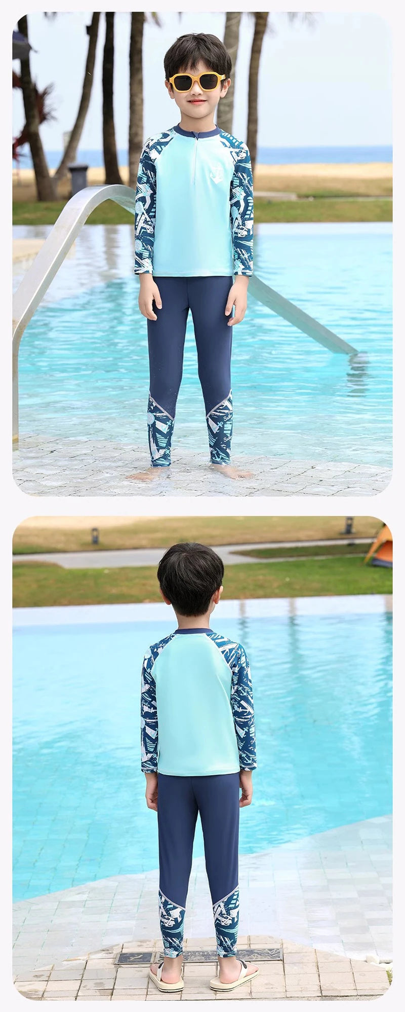 Full Body Boys Swimwear Sun Protection Kids Swimsuit Two Piece Children Long Sleeve Bathing Suit Summer Swimming Pool Clothes