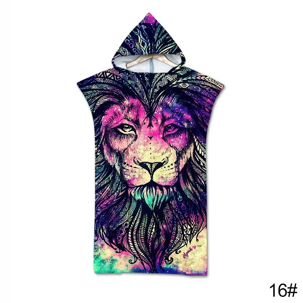 Printed Hooded Beach Towel For Adults Child Quick Dry Swimming Pool Poncho Bath Towel With Cloak Bathrobe Swimming Towels