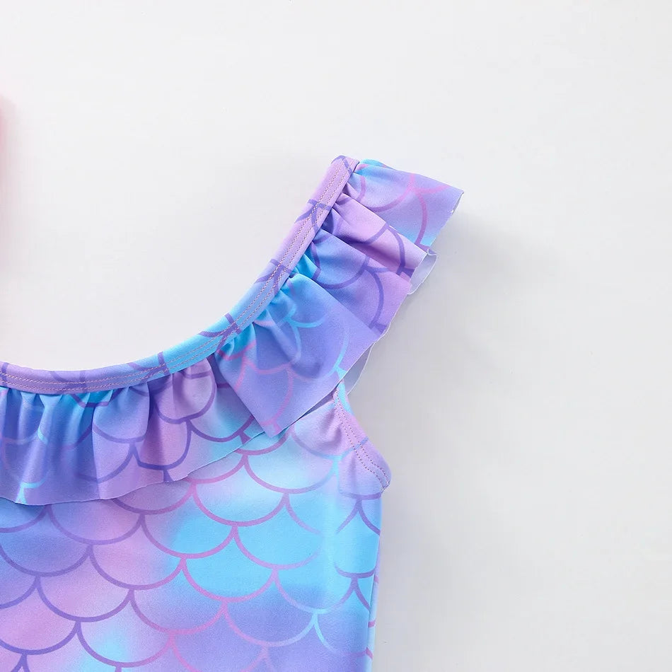 Girls Swimsuit One-Piece Mermaid Fish Scale Unicorn Children's Swimwear Girls Beachwear 2 3 4 5 6 7 8 Years