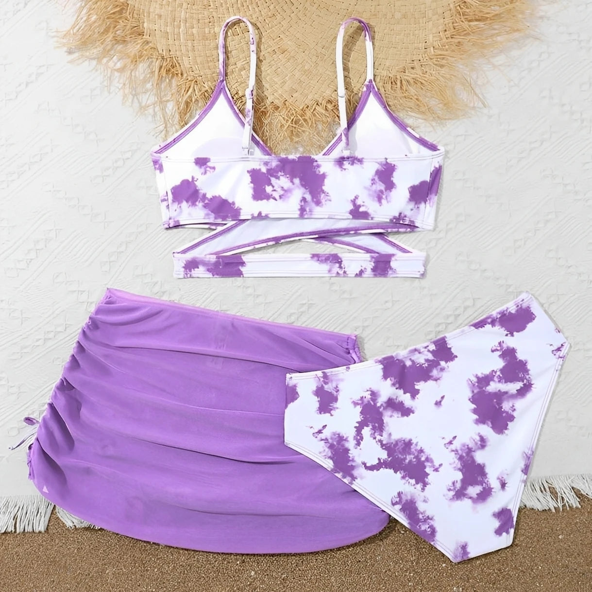 3 Pieces Tie Dye Print Bikini 2026 Girls Swimsuit with Skirt Kids Swimwear Female Bathers Bathing Swimming Swim Suit Beachwear
