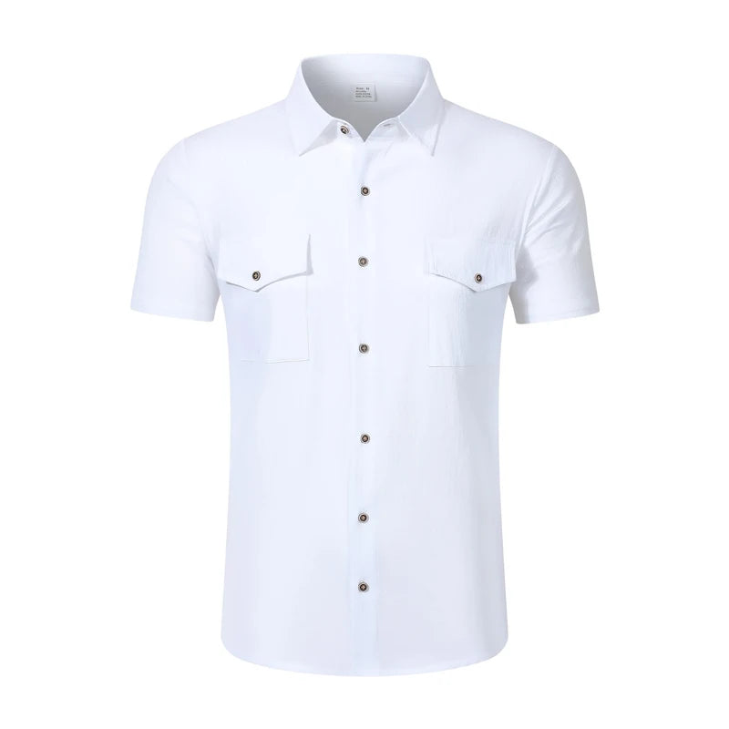 Men's Linen Casual Short Sleeve Shirt Lapel Collar Button Lightweight Breathable Summer Daily Beach Vacation Work Shirt for Men