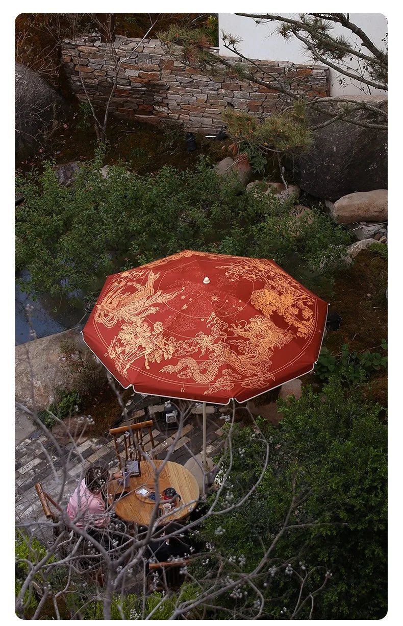 Chinese Style Garden Patio Umbrella Windproof Strong, Portable Camping Beach Umbrella UV Protection, Big Size Sun Patio Umbrella
