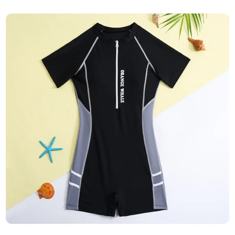 Girls Swimsuit Summer Kids One Piece Bathing Suit Children Beachwear Short Sleeve Solid Swimming Clothes Girl Swimwear