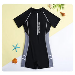 Girls Swimsuit Summer Kids One Piece Bathing Suit Children Beachwear Short Sleeve Solid Swimming Clothes Girl Swimwear